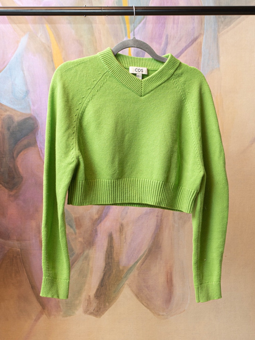 COS V-Neck Cropped Sweater in Bright Green